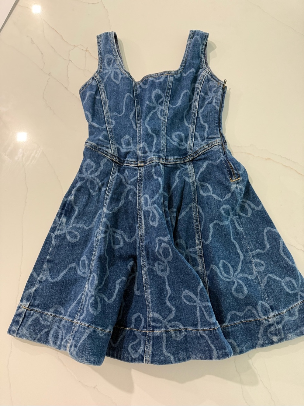 LoveShackFancy Blue Denim Bow-Print Sundress
